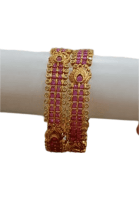 Stunning Pink and Gold Bangle Set with Peacock Design view 3