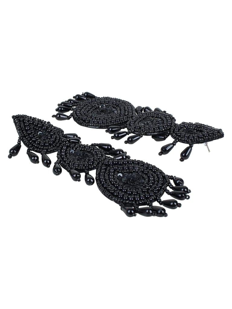 Cardinal Black Beads Handmade Weaving Floral Design Earrings view 2