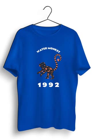Water Monkey Graphic Printed Mens Round Neck Blue Cotton Tshirt