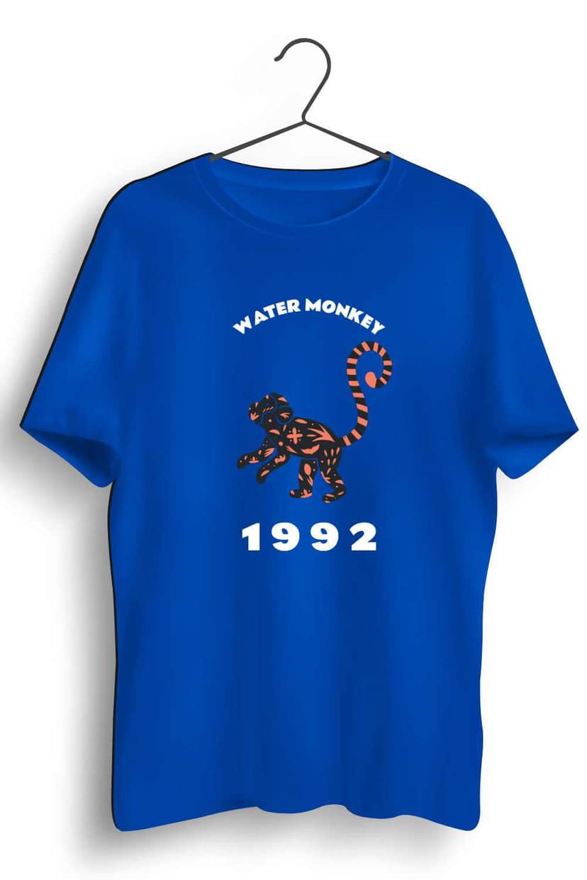 Water Monkey Graphic Printed Mens Round Neck Blue Cotton Tshirt