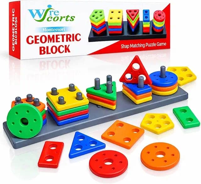 Wirescorts Angle Geometric Plastic Blocks, Sorting & Stacking Toys for Toddlers and Kids Preschool, Color Stacker Shape Sorter Gift Educational Learning Toy for 1 2 3 Years Boys and Girls, Multicolor view 3
