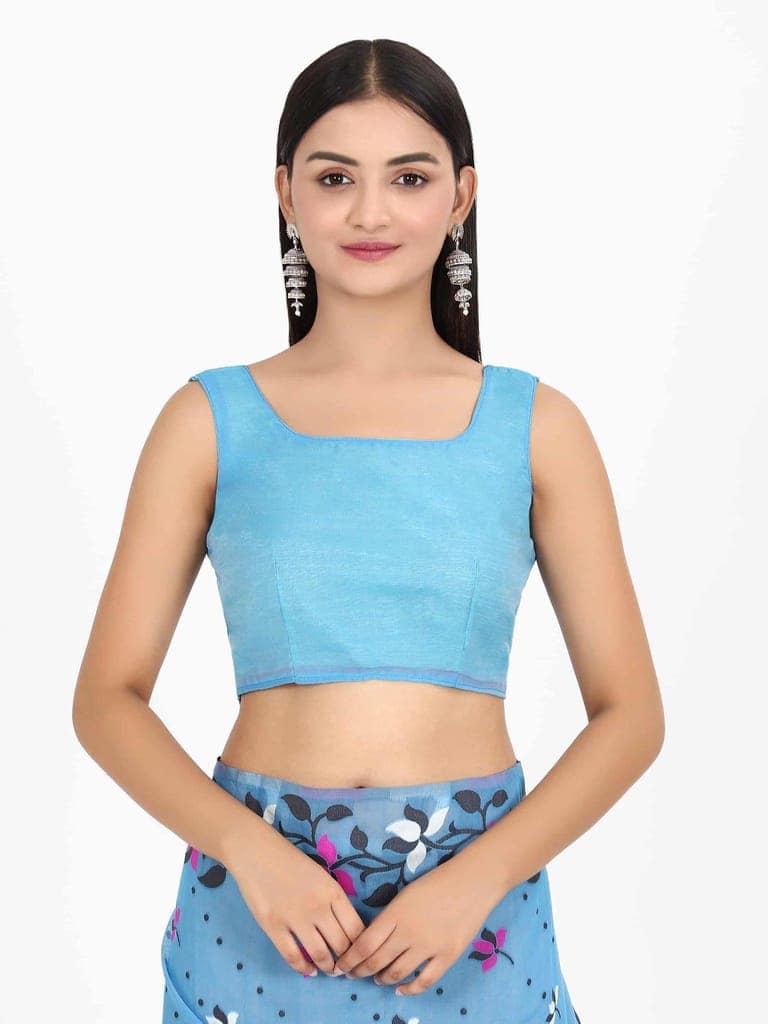 Women's Pure Cotton Woven Jamdani Blue Saree view 4