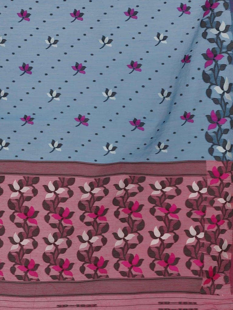 Women's Pure Cotton Woven Jamdani Blue Saree view 6