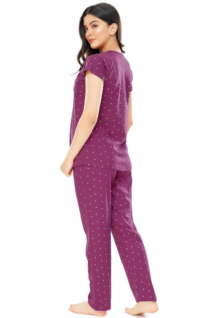 ZEYO Women Cotton Navy Blue Flash Print Nursing & Feeding Night Suit view 3