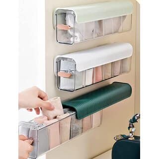 Wall Mounted Drawer Organiser, 6-Cell Acrylic Storage Box, Self Adhesive, Dustproof, for Socks, Underwear, Lingerie and Accessories