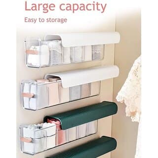 Wall Mounted Drawer Organiser, 6-Cell Acrylic Storage Box, Self Adhesive, Dustproof, for Socks, Underwear, Lingerie and Accessories view 3