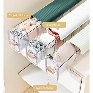 Wall Mounted Drawer Organiser, 6-Cell Acrylic Storage Box, Self Adhesive, Dustproof, for Socks, Underwear, Lingerie and Accessories view 7