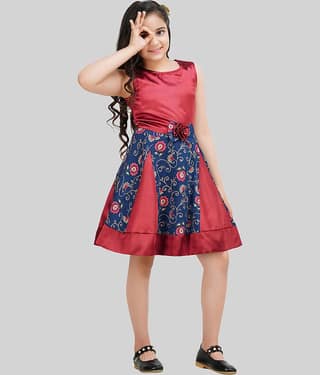 Being Naughty Satin Frock For Girls ( Pack of 1 , Red & Blue )