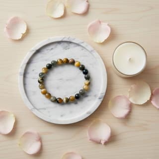Cat’s Eye Crystal Bracelet – Natural Lehsunia Stone Beads for Protection & Good Luck, Stretchable Handmade Bracelet for Men & Women