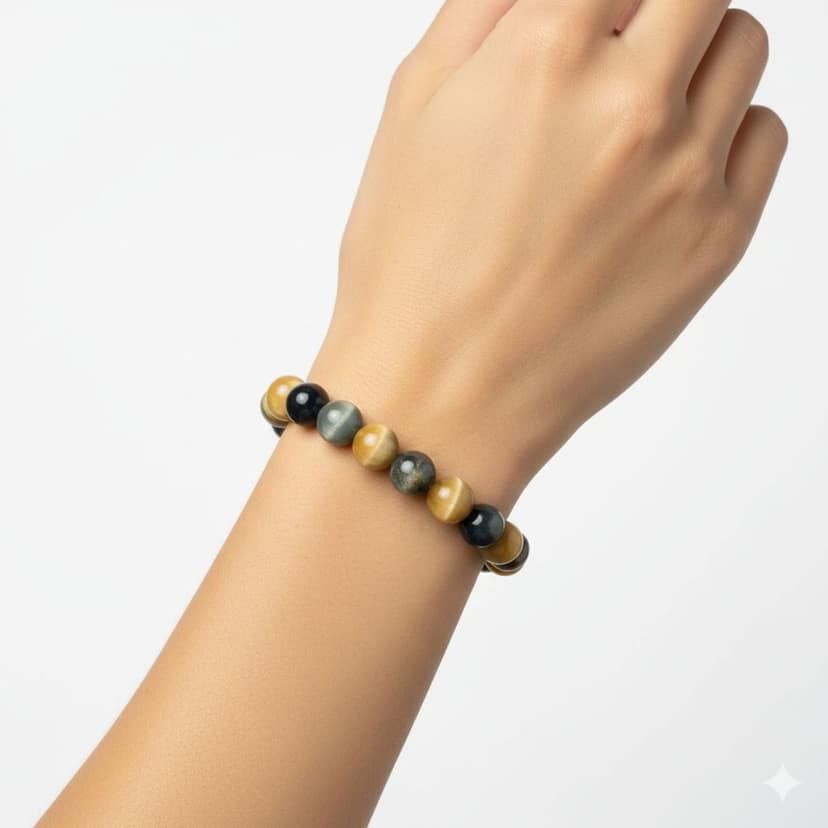 Cat’s Eye Crystal Bracelet – Natural Lehsunia Stone Beads for Protection & Good Luck, Stretchable Handmade Bracelet for Men & Women view 2