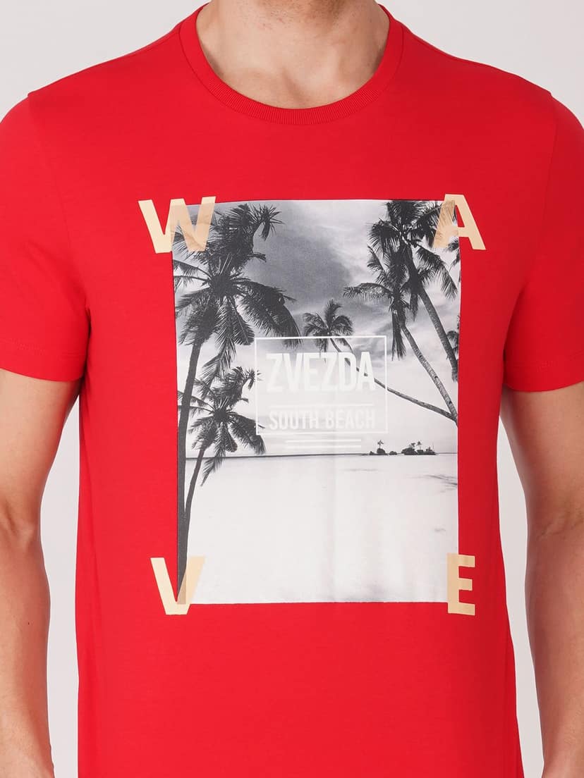 Men’s Graphic Print Cotton Tee Euro Fit-Red view 4