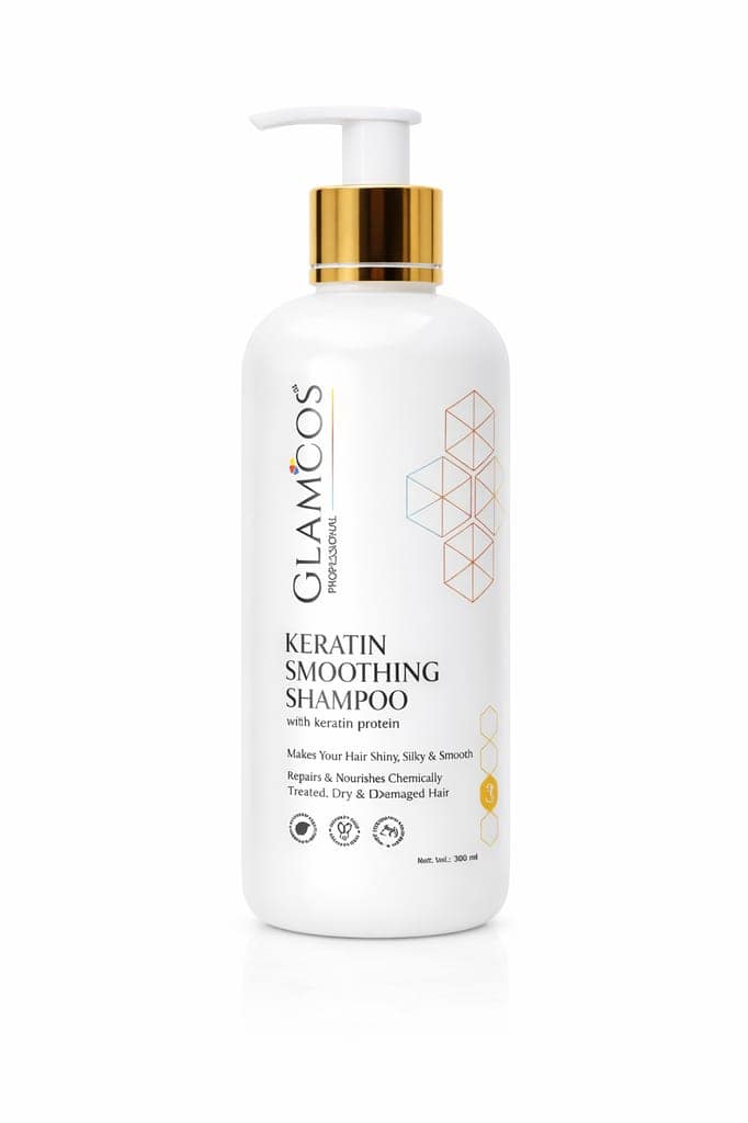Glamcos Keratin Smoothing Shampoo with Keratin Protein | Salon Cleanse for Chemically Treated, Dry & Damaged Hair | Restores Strength, Smoothness & Shine – 300 ml