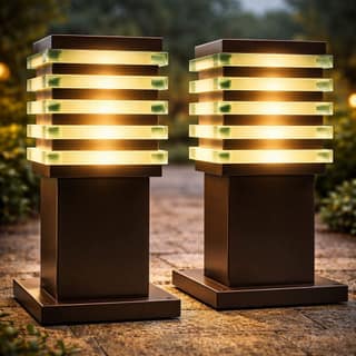 SPARKWORLD 5W Stacked Glass Panel Pillar LED Lights (Pack of 2) IP65 Waterproof, Warm White | Colour: Ice Cube (Pack of 2)