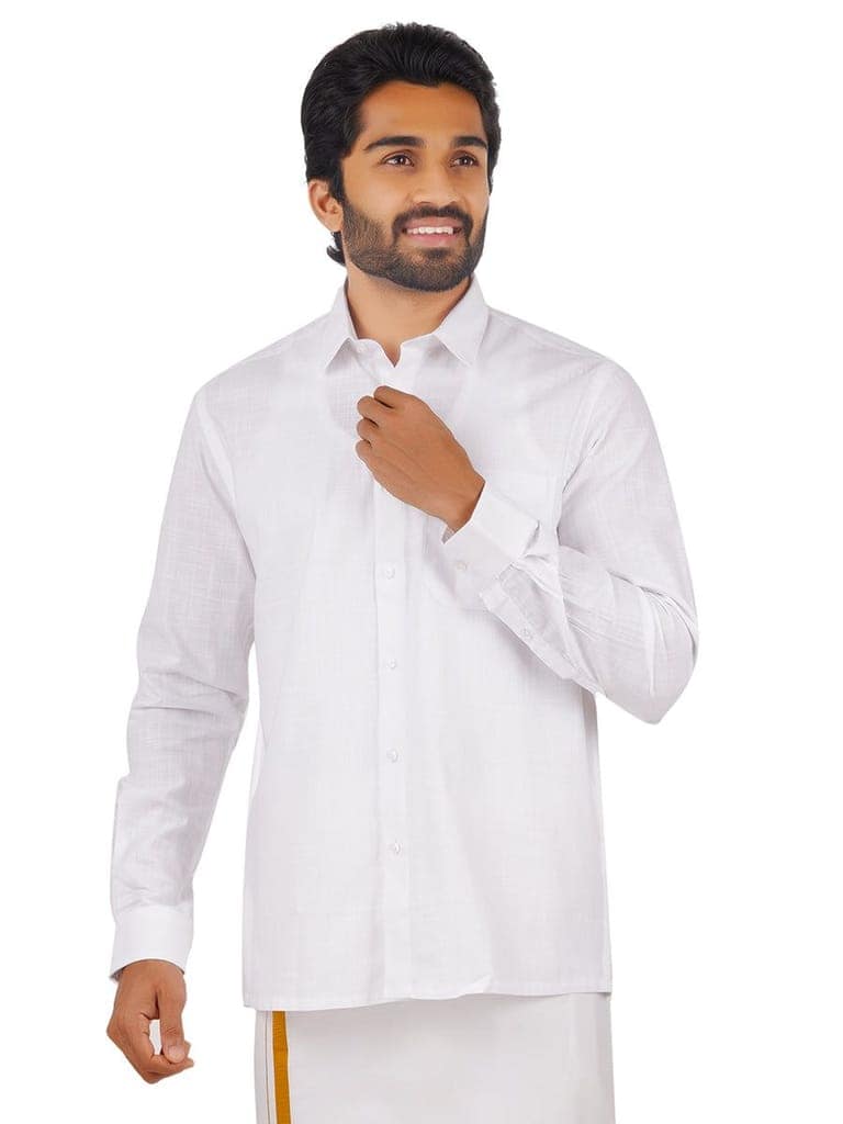 Mens 100% Cotton White Shirt Full Sleeves Celebrity White V2