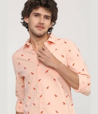 Ketch 100% Cotton Slim Fit Printed Full Sleeves Men's Casual Shirt - Pink ( Pack of 1 )