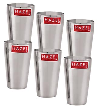 HAZEL 750 ml Each Stainless Steel Plain Traditional Jumbo Water Lassi Glass, Set of 6