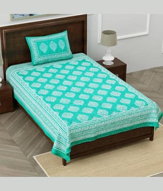 ABHACLOTHO Cotton 1 Single Bedsheet with 1 Pillow Cover ( Sky Blue )