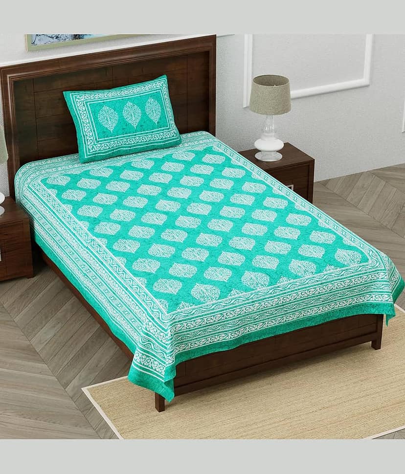 ABHACLOTHO Cotton 1 Single Bedsheet with 1 Pillow Cover ( Sky Blue )