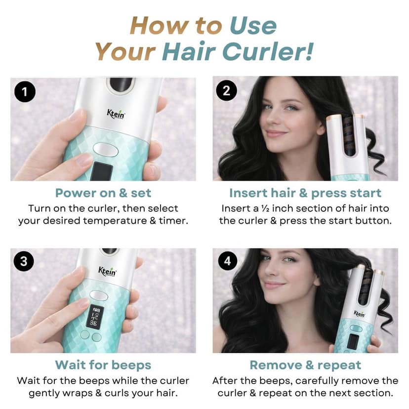 Ktein Cordless Advanced Curl Pro Automatic Hair Curler | Ceramic Tourmaline | Digital Temp Control | USB Charging - Color May Vary view 7