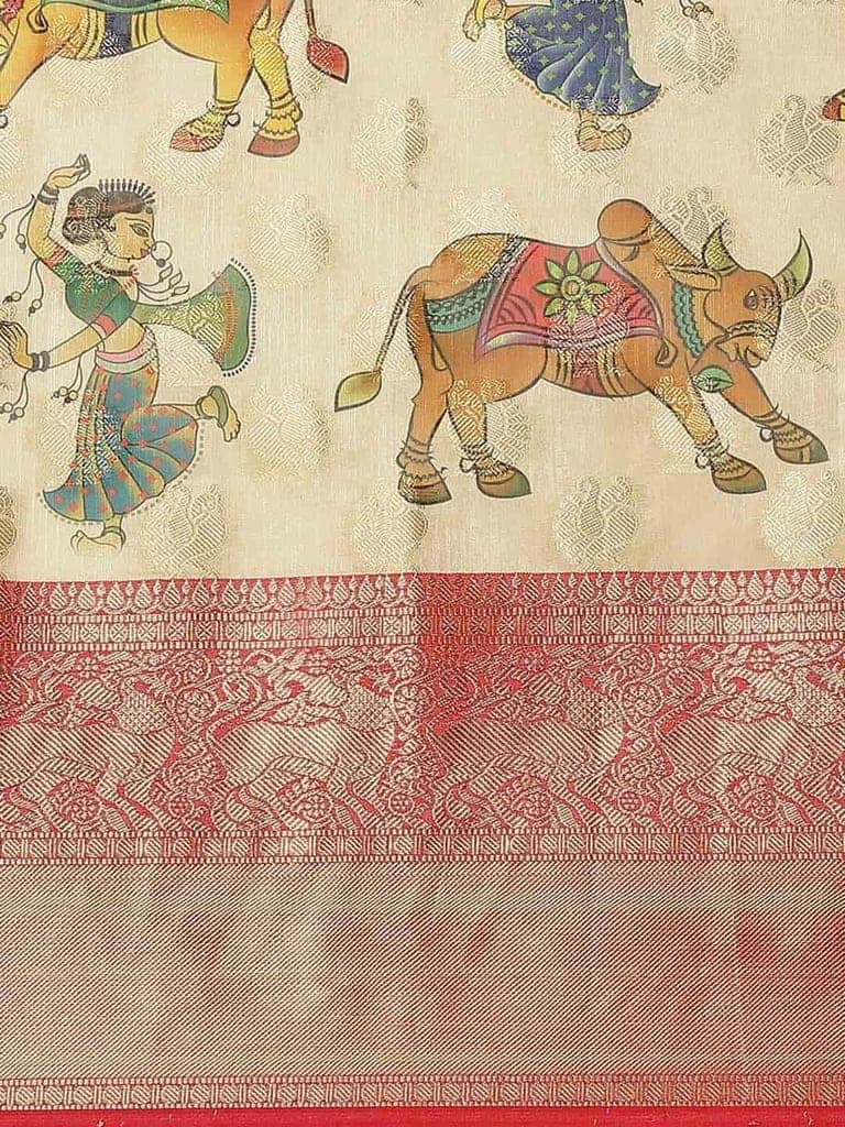 Women's Digital Printed Woven Silk Saree with unstiched blouse piece view 6