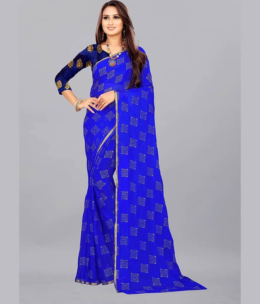 Rhey Chiffon Printed Saree With Unstitched Blouse Piece ( White )