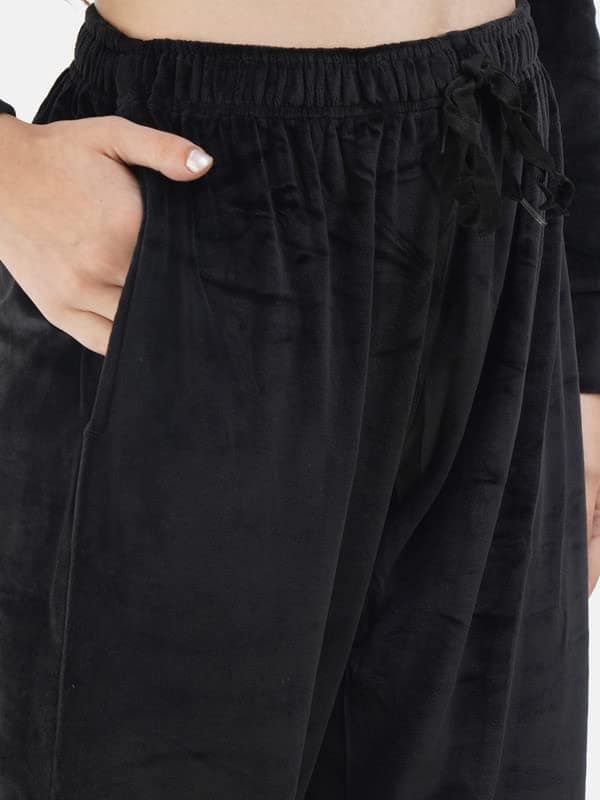 KOI SLEEPWEAR Soft Velvette Long Night Suit Black (Relaxed, X-Large, Black) view 5
