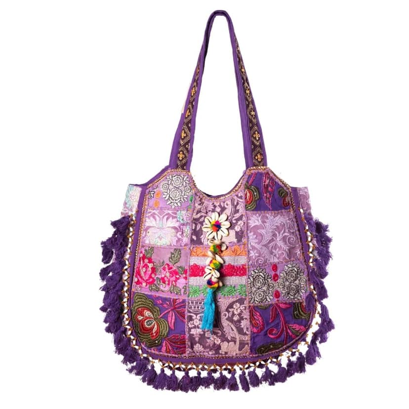 PREET SPICE Rajasthani Patchwork Tote Bag, Handcrafted Purple Boho Chic-Cross Body Hand Bag For Women