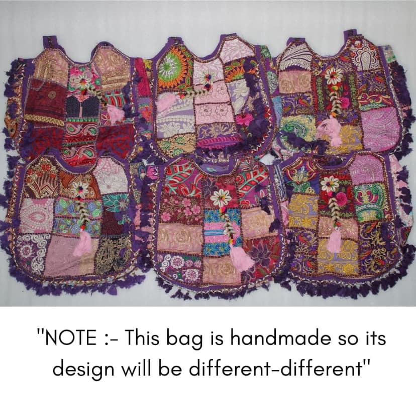PREET SPICE Rajasthani Patchwork Tote Bag, Handcrafted Purple Boho Chic-Cross Body Hand Bag For Women view 9