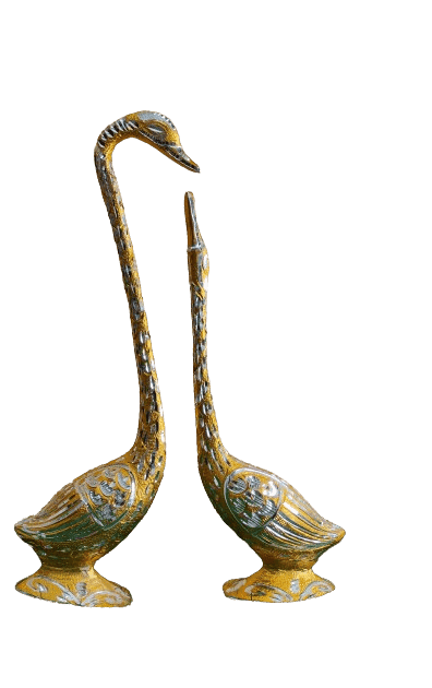 White Metal Gold Finish Swan Set for Home Decor