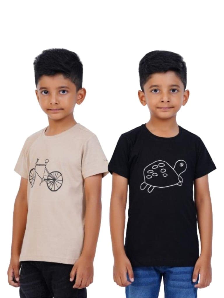 AIR GARB Boys Round Neck Printed Cotton T-shirt for 8-10 Years - Pack of 2 (K810-CB-TBL) Multicolour