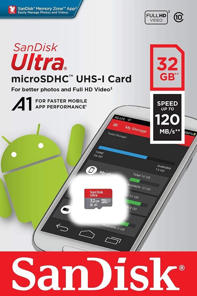 SanDisk 32GB Ultra microSDHC UHS-I Memory Card - 120MB/s, C10, U1, Full HD, A1, Micro SD Card view 3