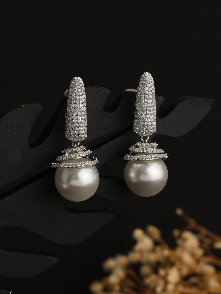 Silver toned Pearl Statement Drop Minimal Drop Earrings view 3