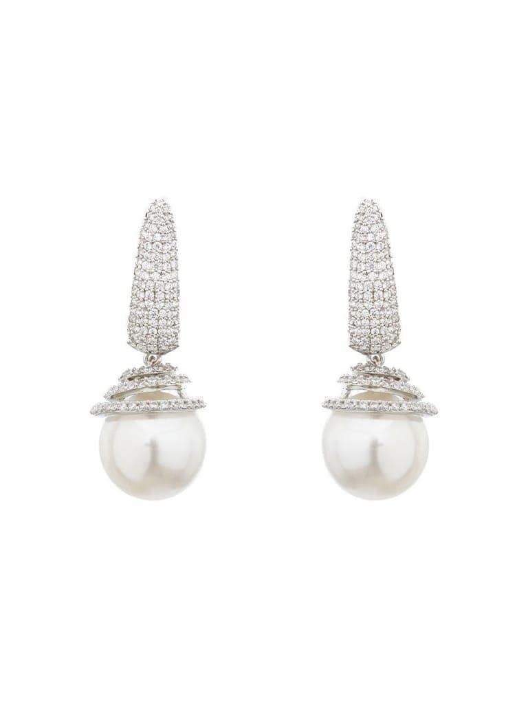 Silver toned Pearl Statement Drop Minimal Drop Earrings view 4