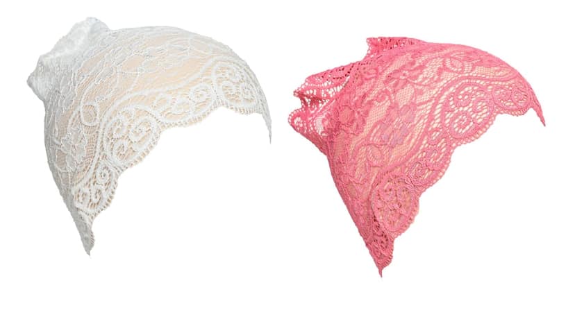 Girls and Womens Hijab Cap Hijab Headband, Under Hijab Scarf White and Pink Naqab Head Scarf (2 pcs) view 2