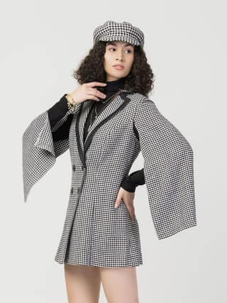Winter Vintage Tweed Dress With Cap