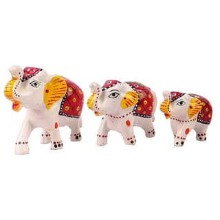 DreamKraft Paper Mache Elephant Showpiece, Standard, White, 3 Piece