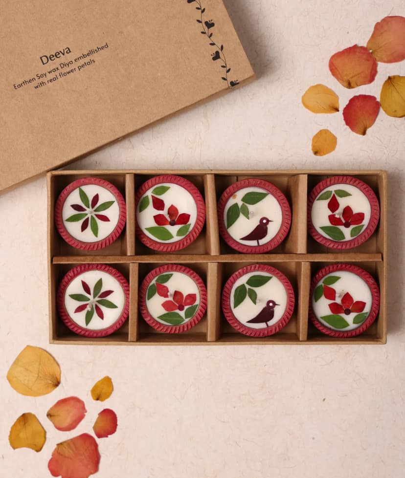 8 Diya Box Set of 2 – Handmade Eco-Friendly Soy Wax Diyas by Gulmeher Green Producer Company Limited