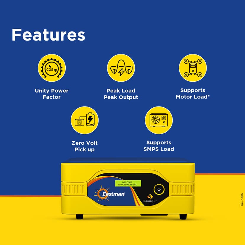 Eastman Sino Pure Sine Wave Home UPS 2200VA/24V with Utility Power Factor Watt=VA | Inverter for Home, Office & Shops with 36 Months Warranty on Product | 10 Year Warranty on trasnformer