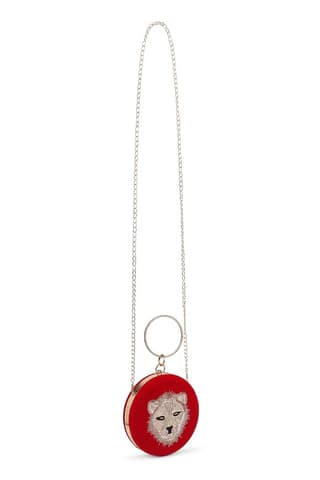 Red Velvet Tiger Zardosi Embroidered Clutch