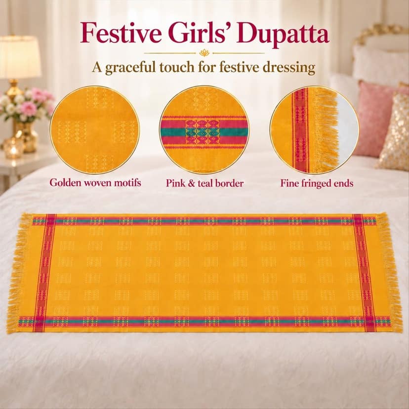 Festive Shawl Dupatta with Contrast Striped Borders (1 Pc, 126x48 Cm) view 2