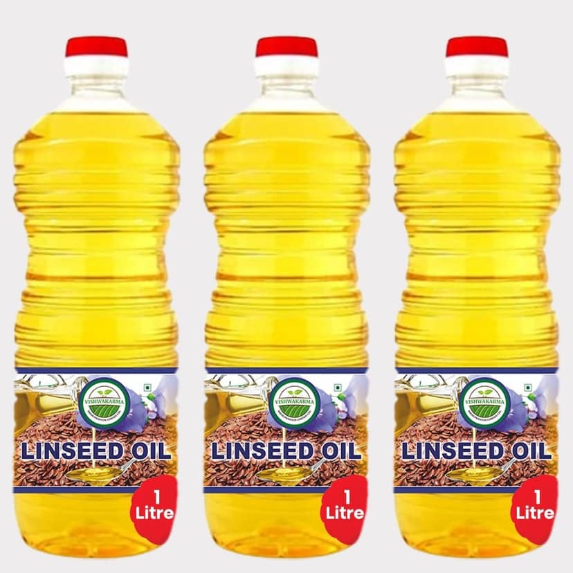 Pure Linseed Oil 3 Ltr (Pack of 3 1 × Ltr) by Vishwakarma – Healthy Cooking, Made by Farmers