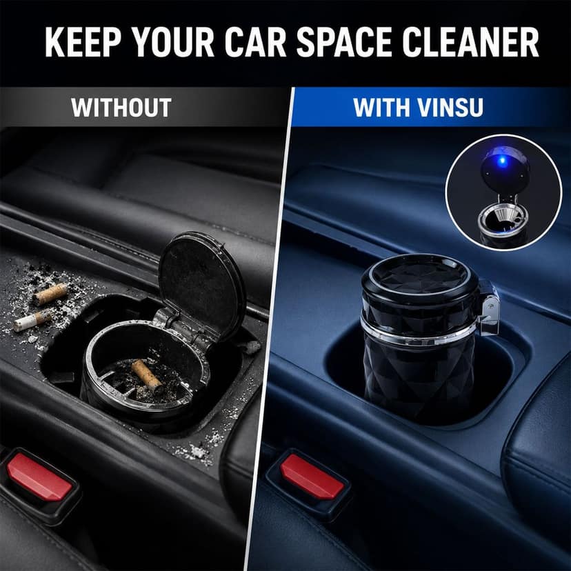 Car Cupholder Ashtray – LED Light, Lid & Portable Bin view 3