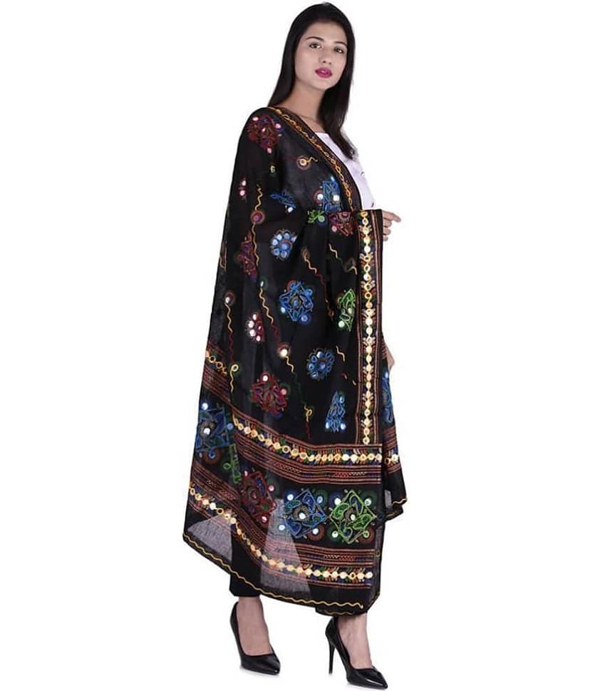 Apratim Black Cotton Aari Embroidered Dupatta view 2