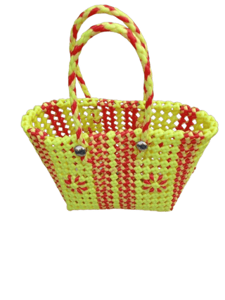 Orange and Yellow Handwoven Plastic Wire Bag