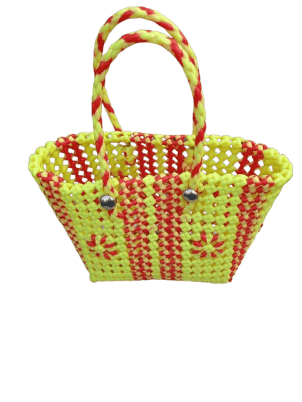 Orange and Yellow Handwoven Plastic Wire Bag