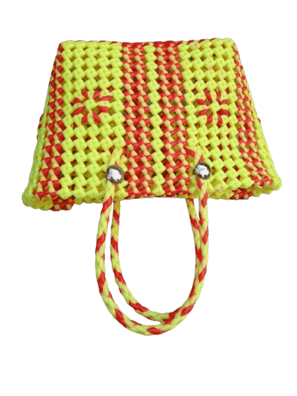 Orange and Yellow Handwoven Plastic Wire Bag view 3