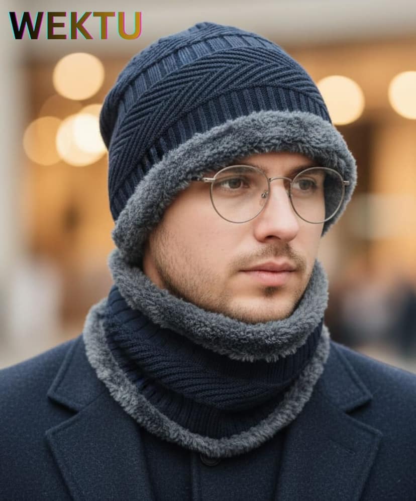 Wektu Ultimate Winter Warmth: Premium Knit Beanie Hat & Scarf Set/ view 2