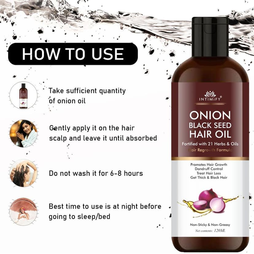 Intimify onion oil, anti dandruff oil, herbal oil, hair fall oil, red onion oil, ayurvedic oil, onion hair oil, hair growth onion oil, hair growth oil view 4