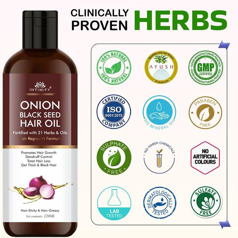 Intimify onion oil, anti dandruff oil, herbal oil, hair fall oil, red onion oil, ayurvedic oil, onion hair oil, hair growth onion oil, hair growth oil view 5
