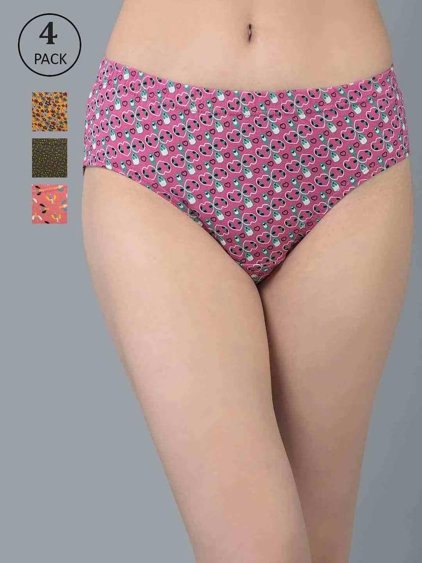 Dollar Missy Pack of 4 Women’s Combed Cotton Deep Printed Inner Elasticated Hipster Panty